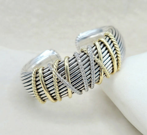  David Yurman Helena Cuff Bracelet With 18k Gold And Pave Diamonds