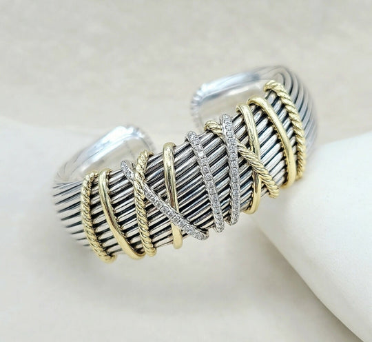  David Yurman Helena Cuff Bracelet With 18k Gold And Pave Diamonds