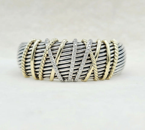  David Yurman Helena Cuff Bracelet With 18k Gold And Pave Diamonds