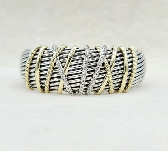  David Yurman Helena Cuff Bracelet With 18k Gold And Pave Diamonds
