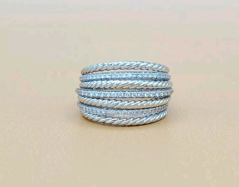  David Yurman Lantana Dome Ring Diamonds 18K White Gold