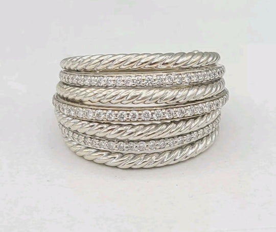  David Yurman Lantana Dome Ring Diamonds 18K White Gold