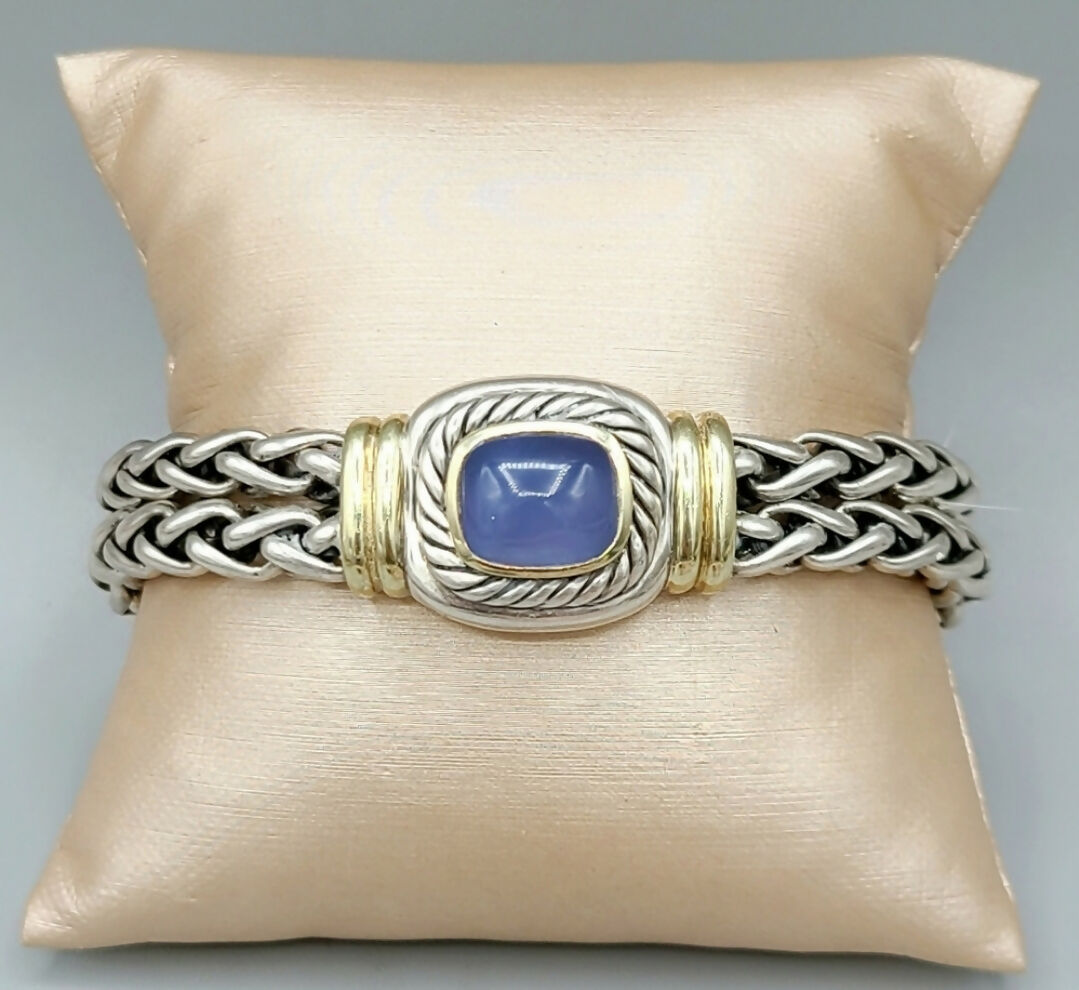 David Yurman Large Albion Double Wheat Chain Bracelet With Chalcedony And Gold