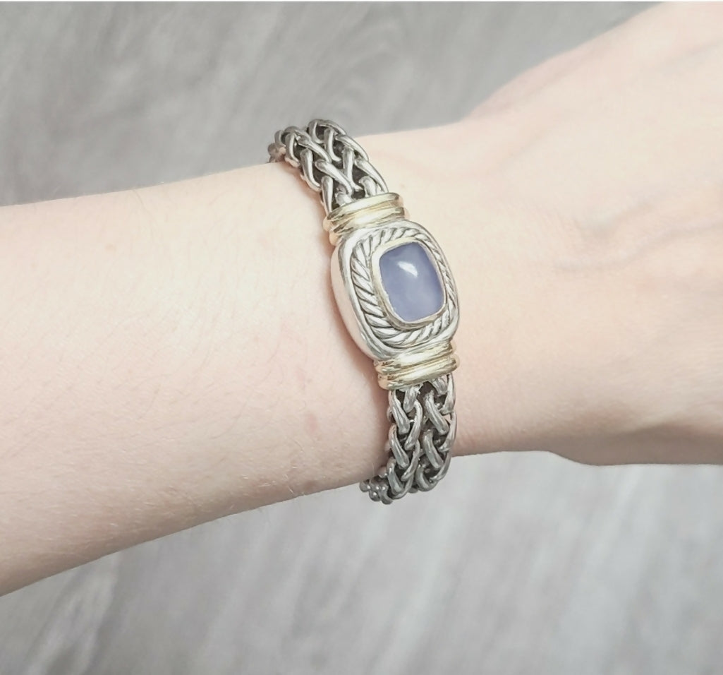 David Yurman Large Albion Double Wheat Chain Bracelet With Chalcedony And Gold