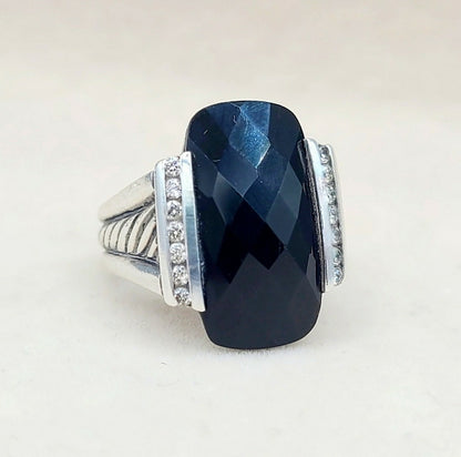 David Yurman Large Deco Black Onyx Diamond Ring | Certified Pre-Owned    #