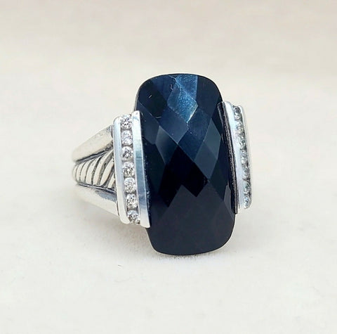  David Yurman Large Deco Ring – Black Onyx & Diamonds