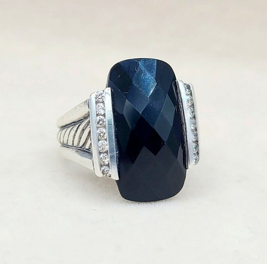 David Yurman Large Deco Ring – Black Onyx & Diamonds