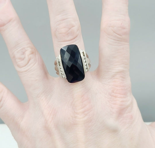  David Yurman Large Deco Ring – Black Onyx & Diamonds