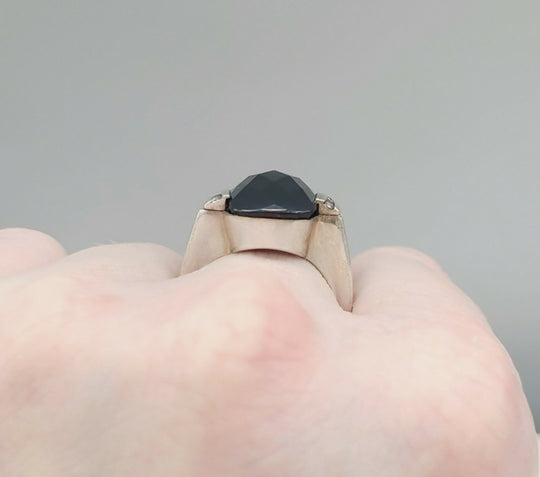  David Yurman Large Deco Ring – Black Onyx & Diamonds