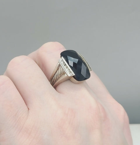  David Yurman Large Deco Ring – Black Onyx & Diamonds