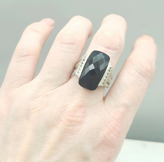  David Yurman Large Deco Ring – Black Onyx & Diamonds