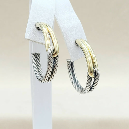 David Yurman Large Labyrinth Single- Loop Hoop Earrings With 18k Gold