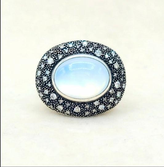 David Yurman Large Midnight Melange Ring – Moon Quartz    #