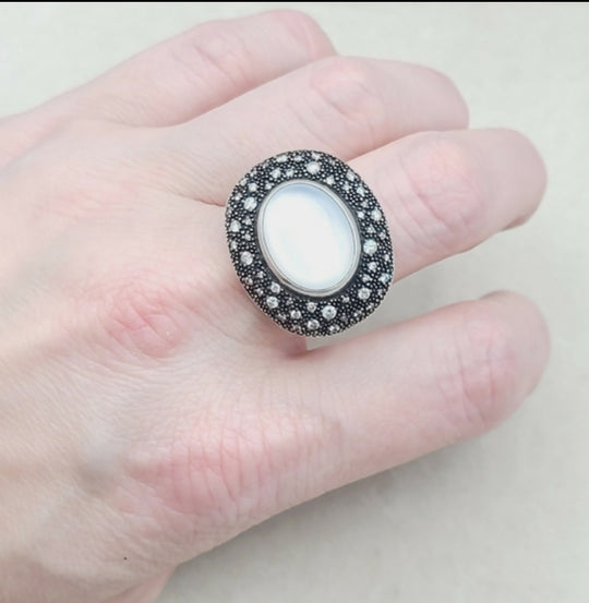  David Yurman Large Midnight Melange Ring – Moon Quartz
