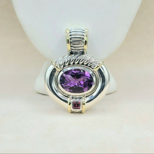 David Yurman Large Renaissance Pendant Enhancer With Amethyst, Pink Tourmaline and Gold