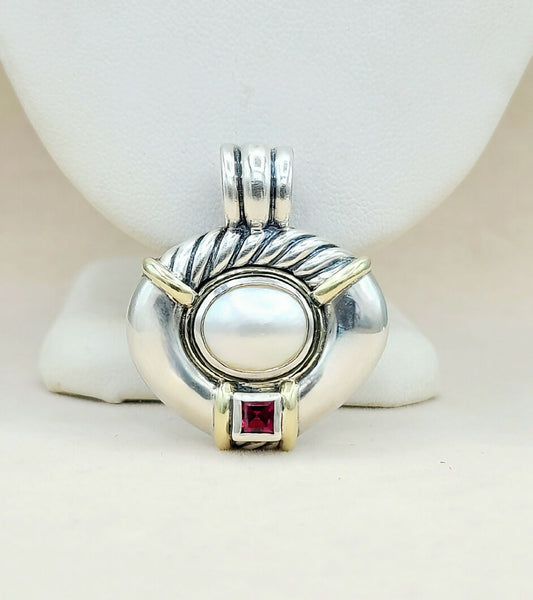 David Yurman Large Renaissance Pendant Enhancer With Mabe Pearl , Garnet and Gold