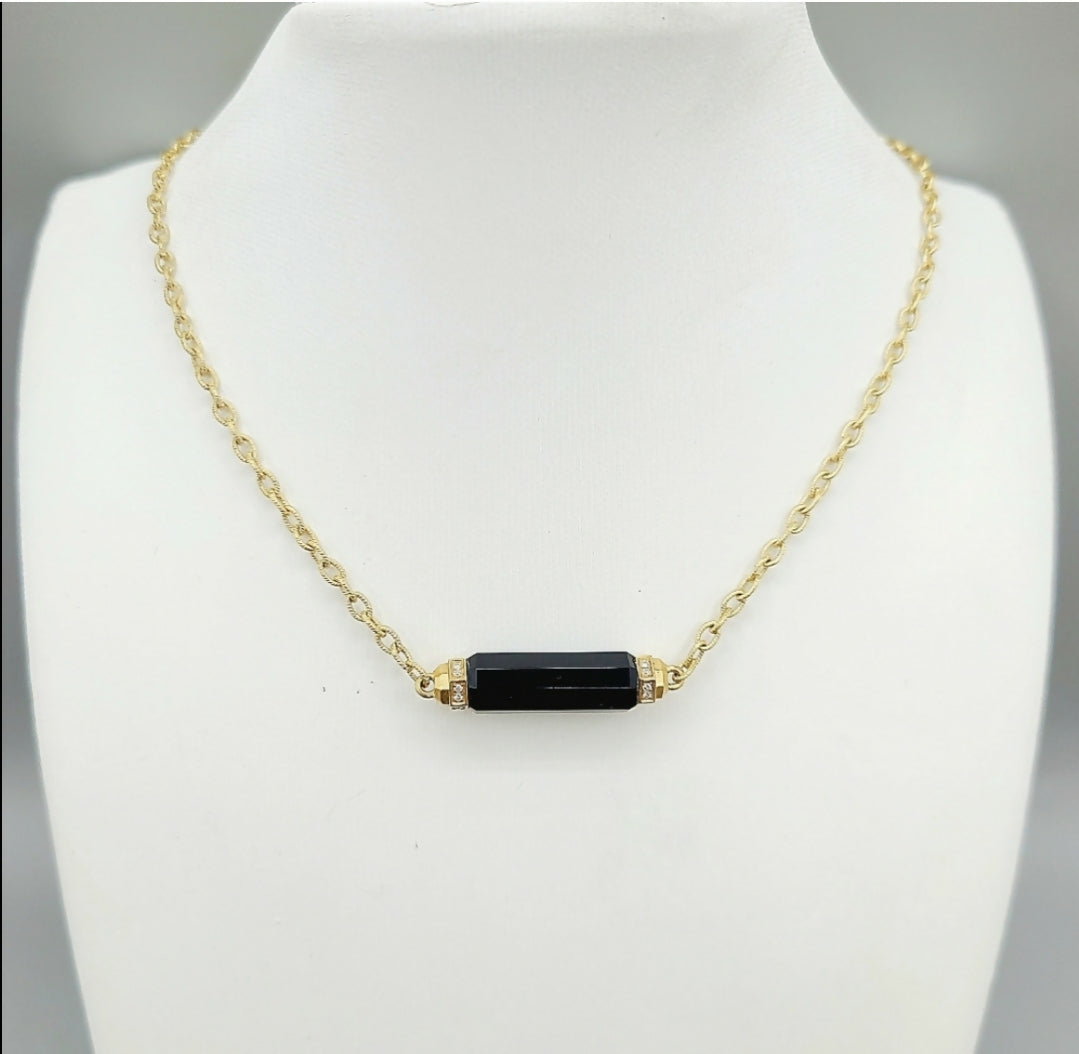 David Yurman Lexington Barrel Pendant Necklace With Black Onyx And Diamonds in 18k Gold