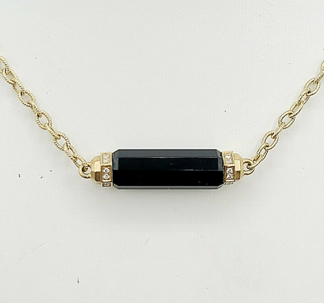 David Yurman Lexington Barrel Pendant Necklace With Black Onyx And Diamonds in 18k Gold