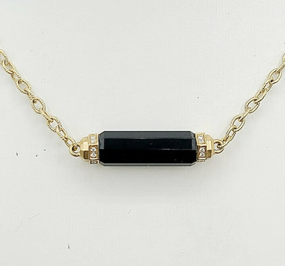 David Yurman Lexington Barrel Pendant Necklace With Black Onyx And Diamonds in 18k Gold