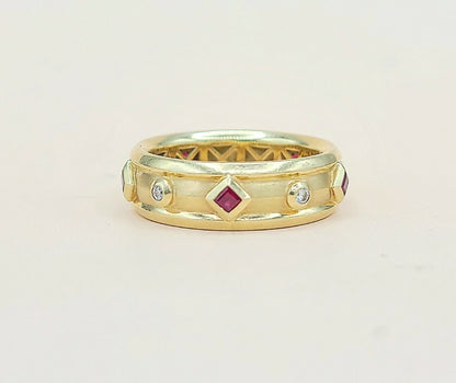 David Yurman Modern Renaissance Band Ring in 18k Gold With Rubies and Diamonds