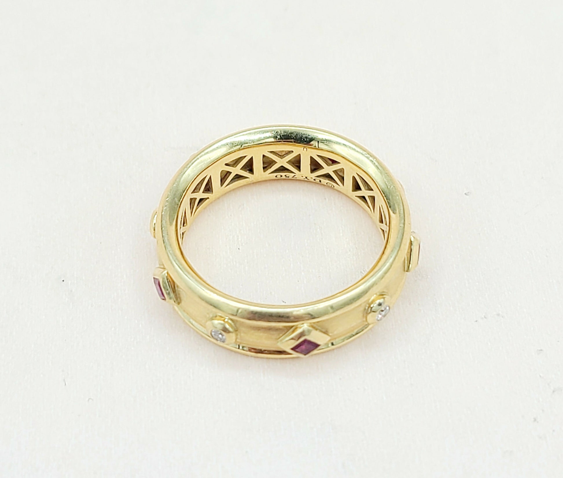 David Yurman Modern Renaissance Band Ring in 18k Gold With Rubies and Diamonds