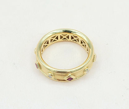 David Yurman Modern Renaissance Band Ring in 18k Gold With Rubies and Diamonds