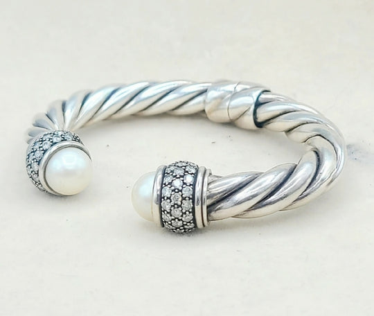  David Yurman Moonlight Ice Bracelet 10mm –  Pearl & Diamonds