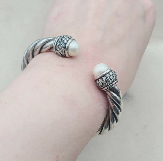  David Yurman Moonlight Ice Bracelet 10mm –  Pearl & Diamonds