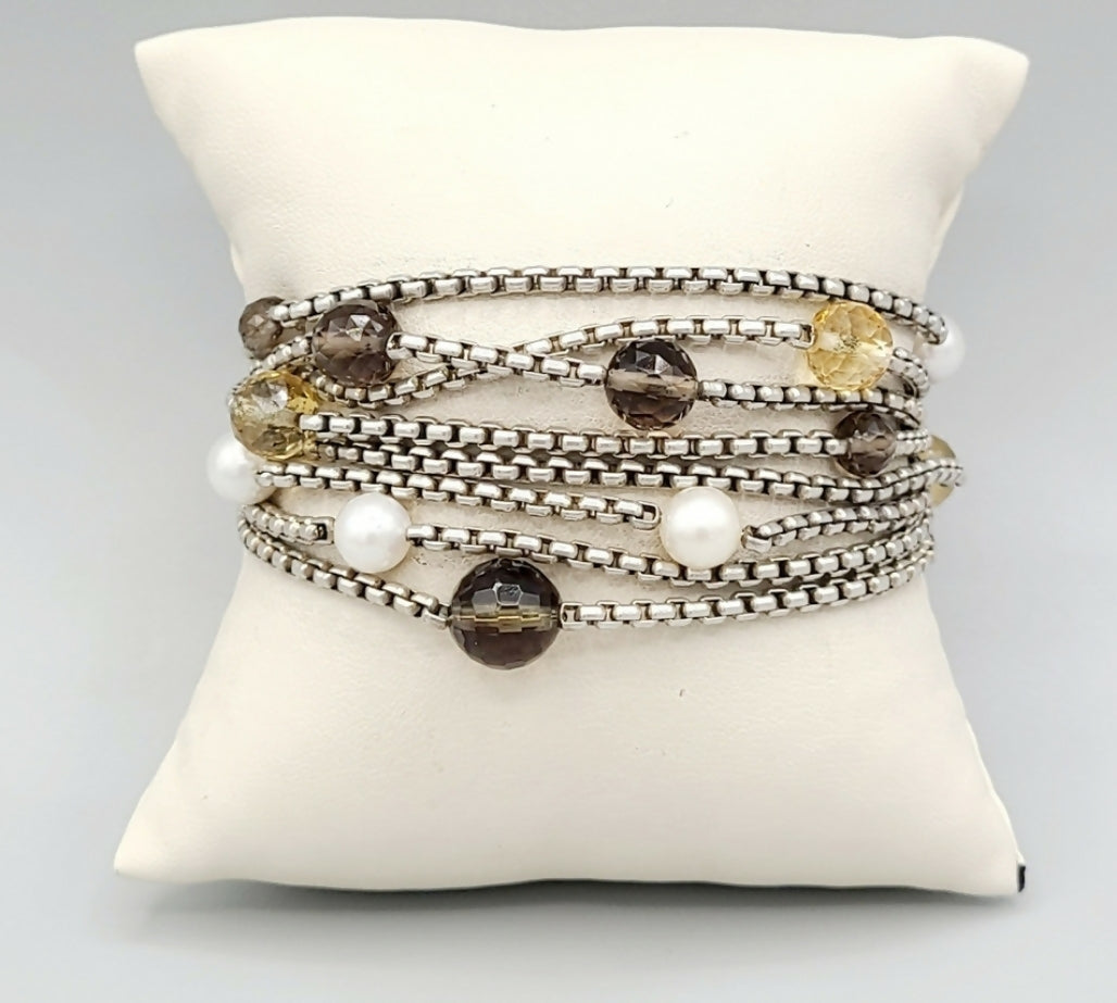 David Yurman Multi Chain Bijoux Bracelet With Pearl