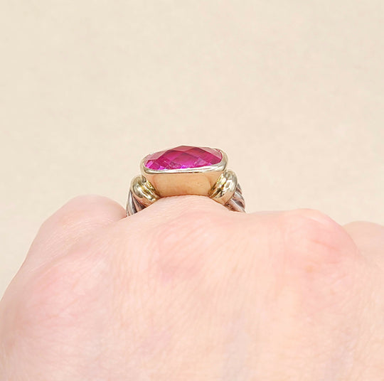  David Yurman Noblesse Ring Pink Tourmaline Silver & 14K Gold