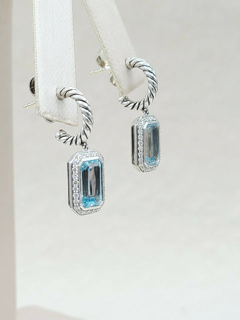  David Yurman Novella Drop Earrings Blue Topaz & Diamonds