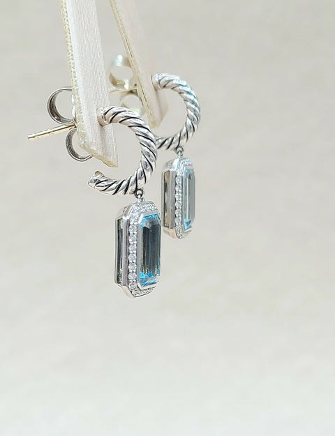  David Yurman Novella Drop Earrings Blue Topaz & Diamonds