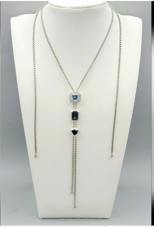  David Yurman Novella Y Necklace – Blue Topaz & Pave Diamonds