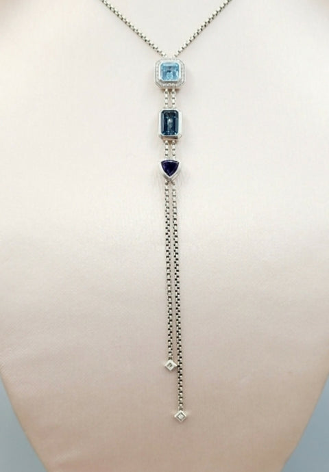  David Yurman Novella Y Necklace – Blue Topaz & Pave Diamonds