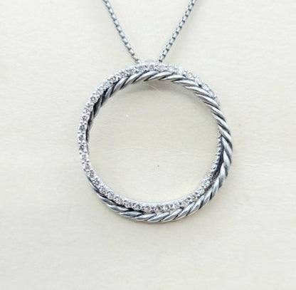  David Yurman Pave Diamond Crossover Circle Necklace