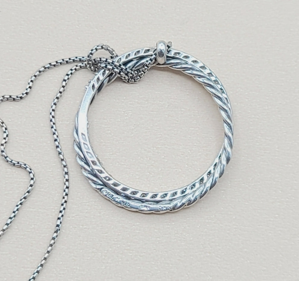  David Yurman Pave Diamond Crossover Circle Necklace