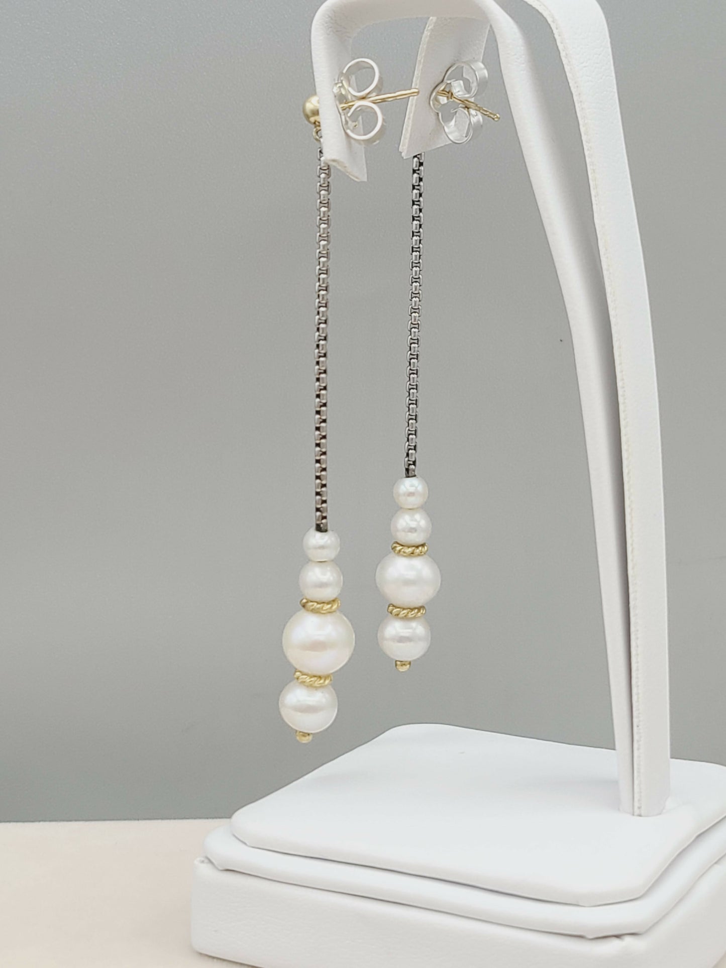 David Yurman Pearl Drop Gold Station Earrings