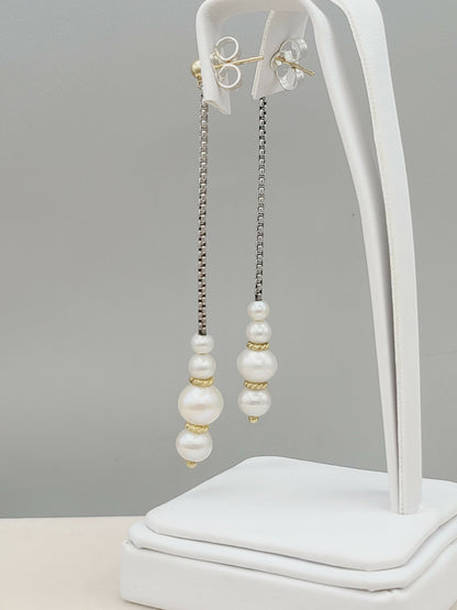 David Yurman Pearl Drop Gold Station Earrings