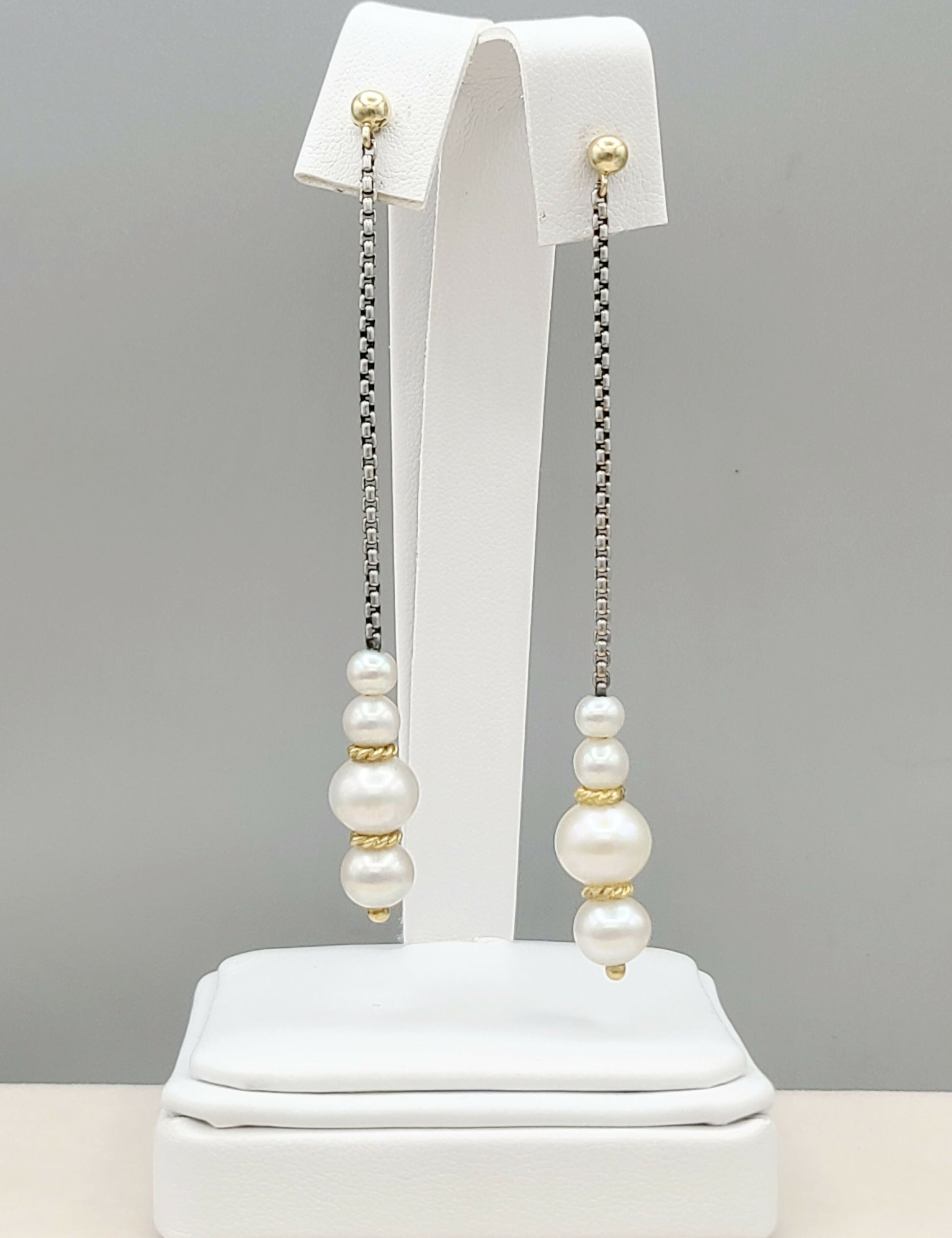 David Yurman Pearl Drop Gold Station Earrings