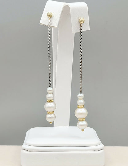David Yurman Pearl Drop Gold Station Earrings