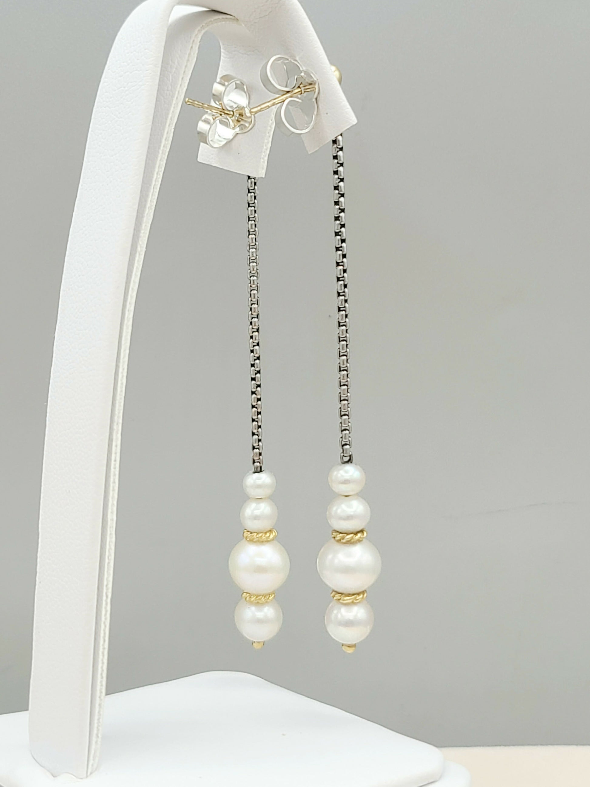 David Yurman Pearl Drop Gold Station Earrings