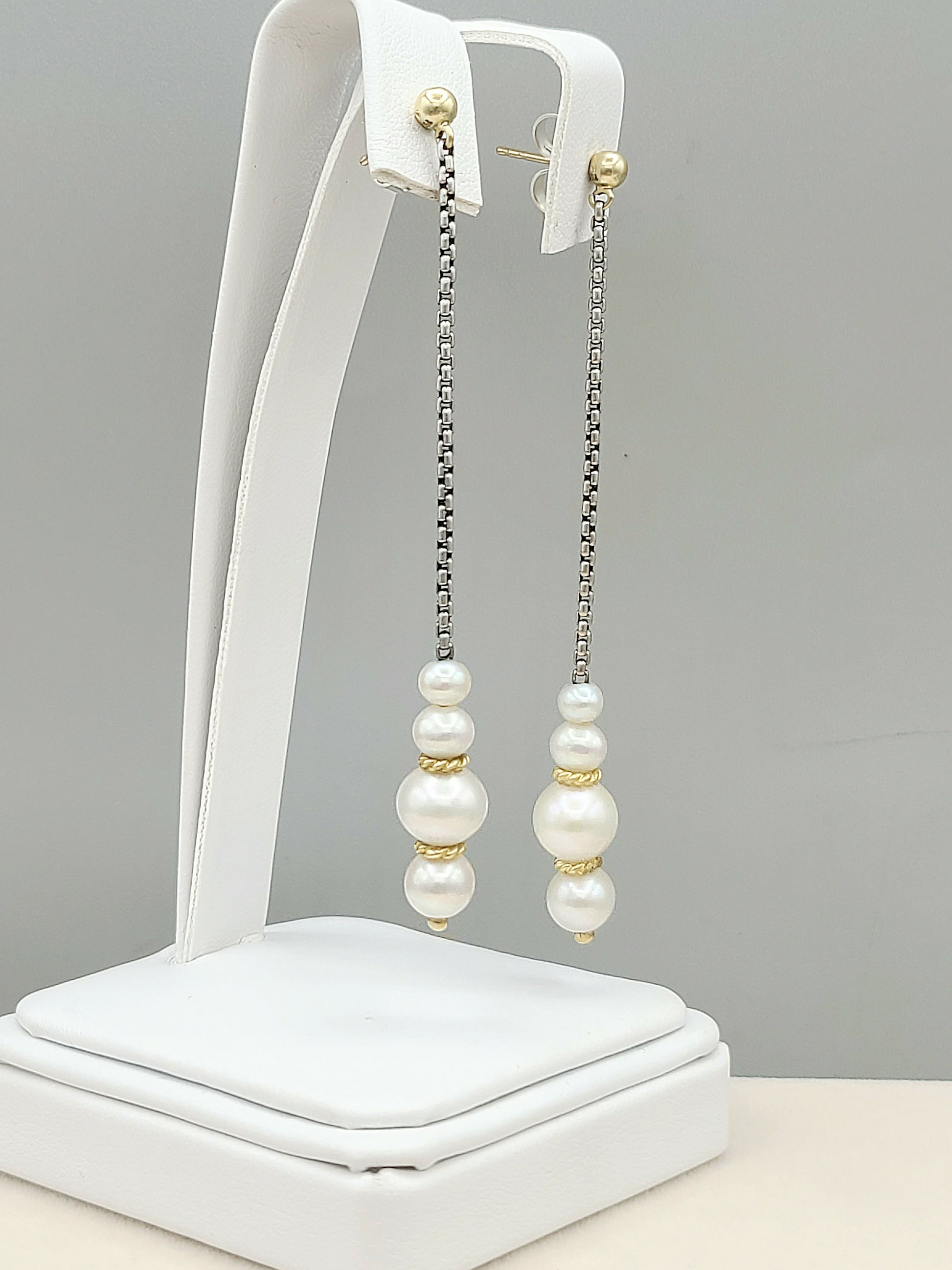 David Yurman Pearl Drop Gold Station Earrings