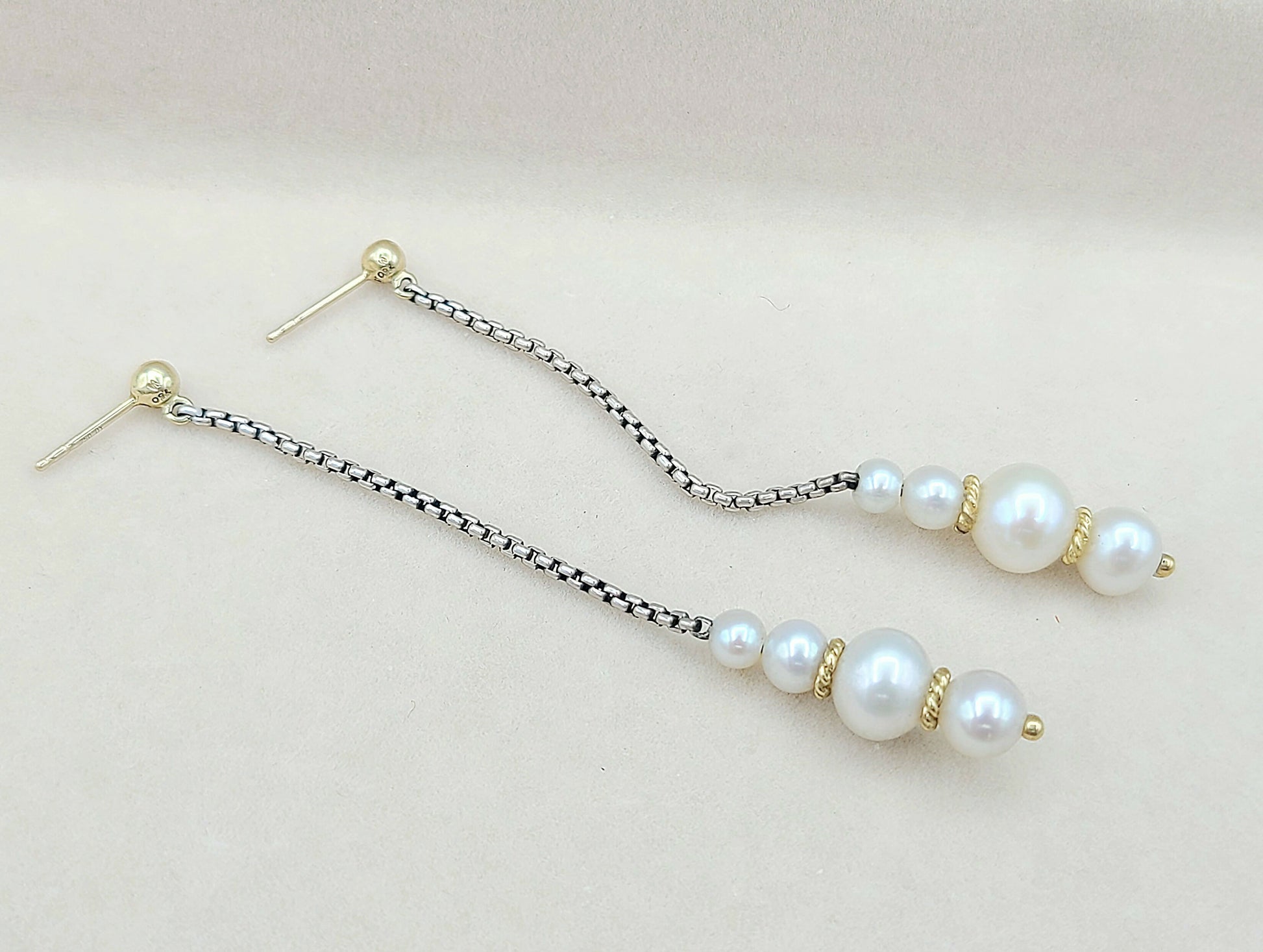 David Yurman Pearl Drop Gold Station Earrings