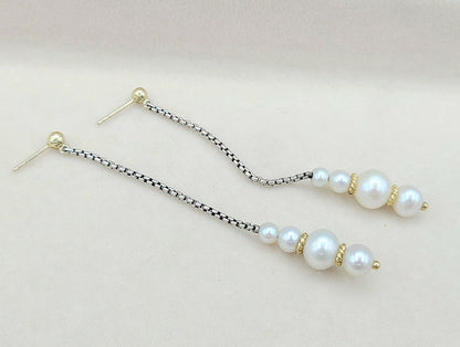 David Yurman Pearl Drop Gold Station Earrings