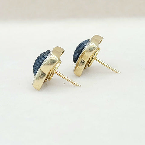  David Yurman Quatrefoil Carved Onyx Diamond Earrings Gold