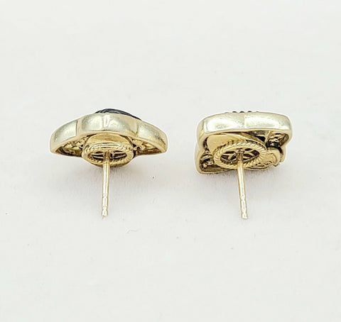  David Yurman Quatrefoil Carved Onyx Diamond Earrings Gold