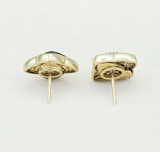  David Yurman Quatrefoil Carved Onyx Diamond Earrings Gold