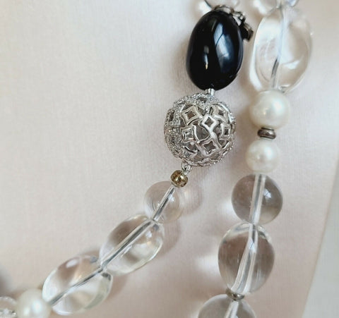  David Yurman Quatrefoil Necklace – Onyx, Crystal & Pearl