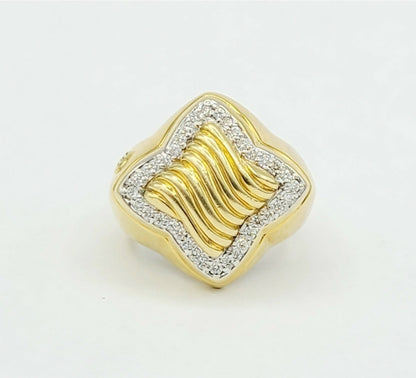 David Yurman Quatrefoil Sculpted Gold Diamond Ring | Certified Pre-Owned    #