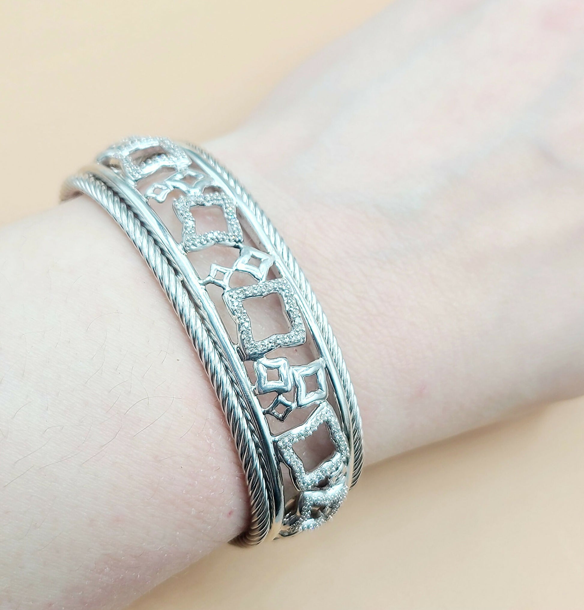    David Yurman Quatrefoil Tapestry Bracelet with Pavé Diamonds
